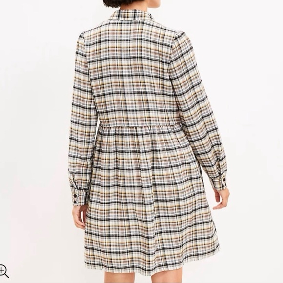 LOFT Multicolor Plaid flannel babydoll swing shirt dress mini knee length - Picture 3 of 6